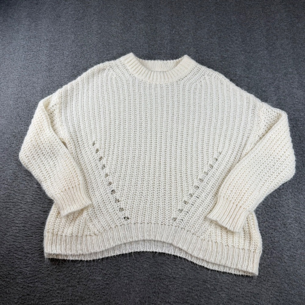 American Eagle Sweater Women's Small Cream White Ribbed Knit Pointelle Pullover